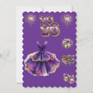 Glamorous Purple & Gold New Year 2026 Invitation