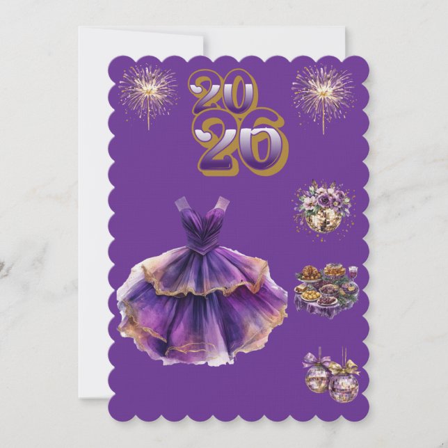 Glamorous Purple & Gold New Year 2026 Invitation (Front)