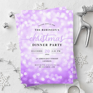 Glamorous Purple Lights Christmas Dinner Party Invitation