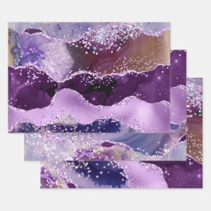 Glamorous Purple & Pink Faux Glitter Agate Wrapping Paper Sheets
