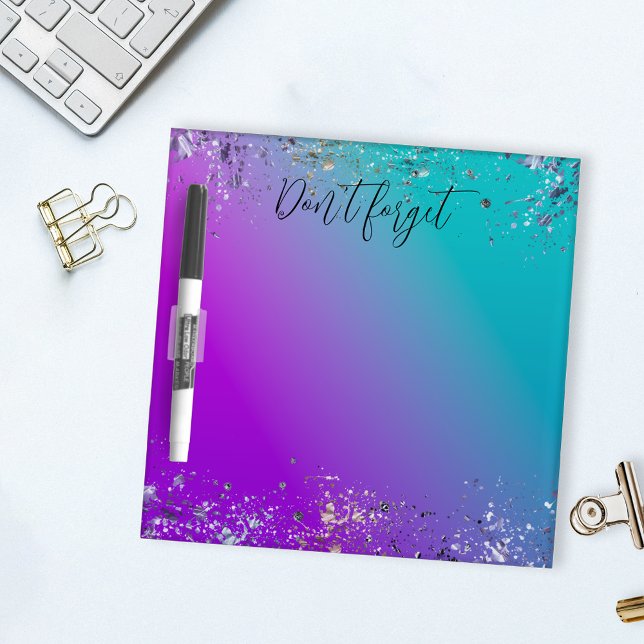 Glamorous Purple Turquoise Ombre Faux Silver Foil Dry Erase Board (Creator Uploaded)