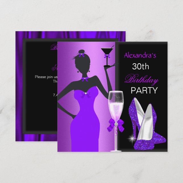 Glamorous Purple Wild Birthday Party Girl Invitation (Front/Back)