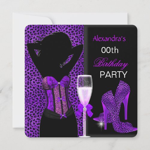 Glamorous Purple Wild Leopard Birthday Party Invitation