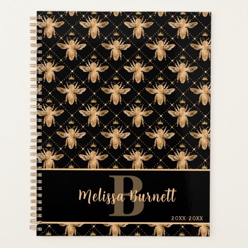 Glamorous Queen Bee Black and Gold Personalized Planner