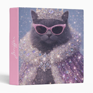Glamorous Queen Cat Sparkling Fantasy Portrait 3 Ring Binder
