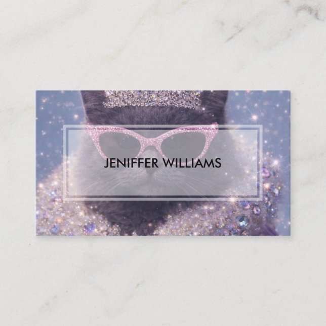 Glamorous Queen Cat Sparkling Fantasy Portrait     Business Card (Front)