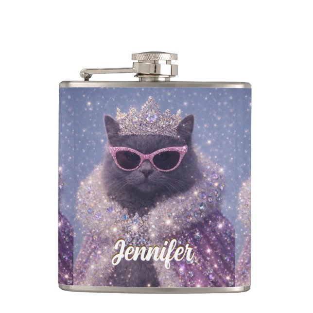 Glamorous Queen Cat Sparkling Fantasy Portrait     Flask (Front)