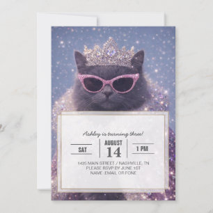 Glamorous Queen Cat Sparkling Fantasy Portrait Invitation