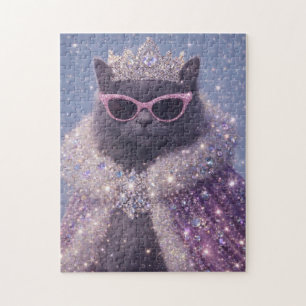 Glamorous Queen Cat Sparkling Fantasy Portrait Jigsaw Puzzle