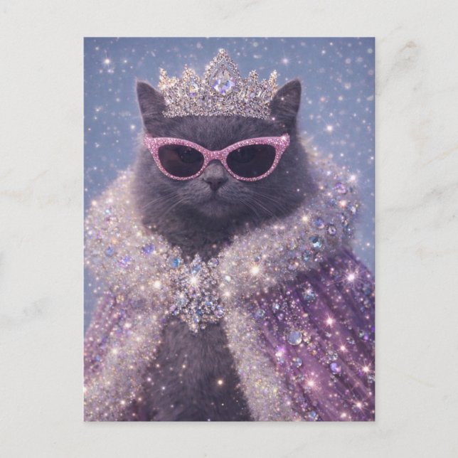 Glamorous Queen Cat Sparkling Fantasy Portrait     Postcard (Front)