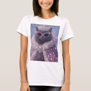 Glamorous Queen Cat Sparkling Fantasy Portrait T-Shirt