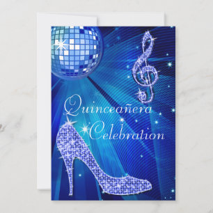Glamorous Quinceañera Disco Ball and Sparkle Heels Invitation