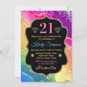 Glamorous Rainbow Alcohol Ink Agate Birthday Invitation