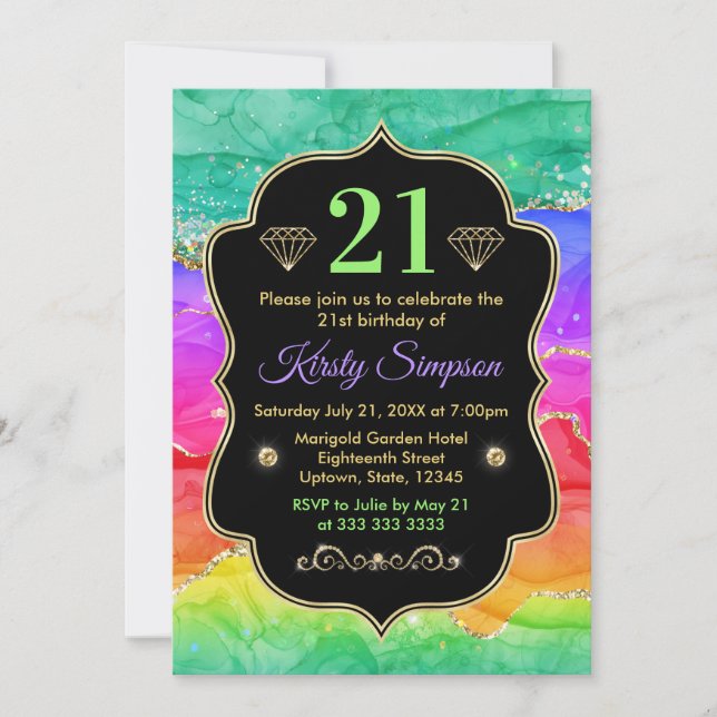 Glamorous Rainbow Alcohol Ink Agate Birthday Invitation (Front)
