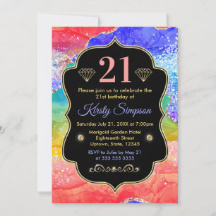 Glamorous Rainbow Alcohol Ink Agate Birthday Invitation