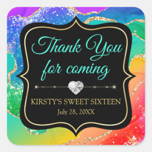 Glamorous Rainbow Alcohol Ink Agate Sweet 16 Square Sticker