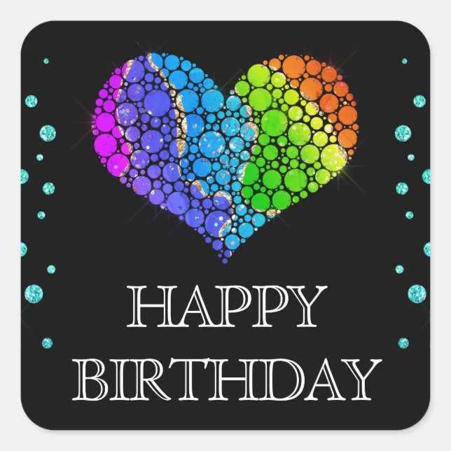 Glamorous Rainbow Glitter Agate Heart birthday Square Sticker (Front)