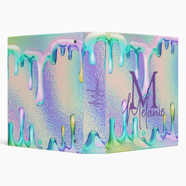 Glamorous Rainbow Holographic Drips 3 Ring Binder (Background)