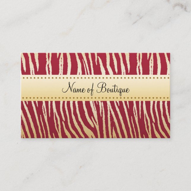 Glamorous Red and Gold Tiger Stripes Boutique Business Card (Front)
