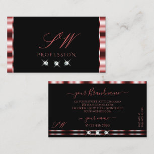 Glamorous Red Black Sparkling Diamonds Initials Business Card
