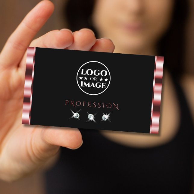 Glamorous Red Black Sparkling Diamonds with Logo Business Card (Creator Uploaded)
