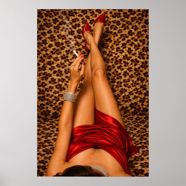 Glamorous Red Dress Leopard Print Poster, Bold (Front)