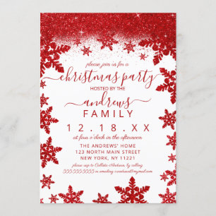Glamorous Red Glitter Snowflake Gradient Christmas Invitation