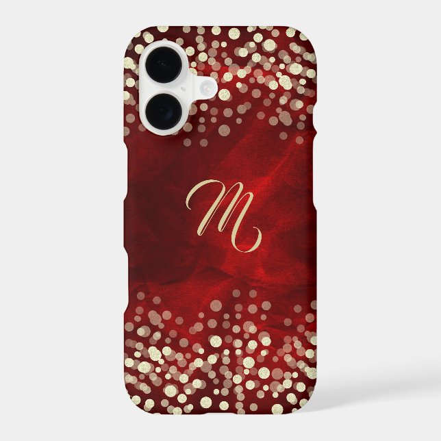 Glamorous Red Gold Confetti Monogram Case-Mate iPhone Case (Back)
