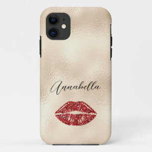 Glamorous Red Lips on Champagne Gold iPhone 11 Case