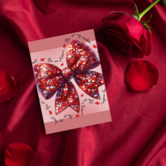 Glamorous Red Sequin Bow Valentine Holiday Card