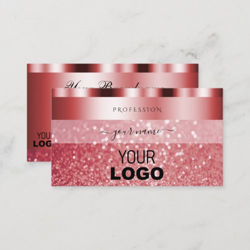 Glamorous Red Sparkling Glitter with Logo Shimmery Business Card
