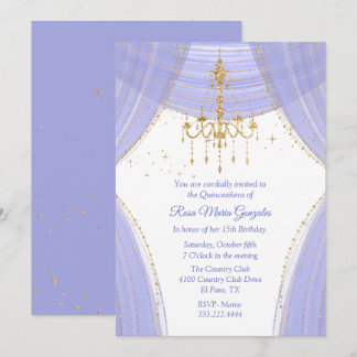 Glamorous Regency Blue and Gold Quinceañera Invit Invitation