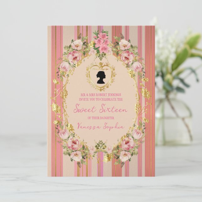 Glamorous Regency Era Sweet Sixteen Invitation (Standing Front)