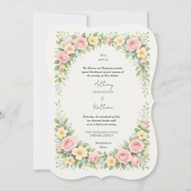 Glamorous Regency Garden Wedding by Bridgerton Invitation (Front)