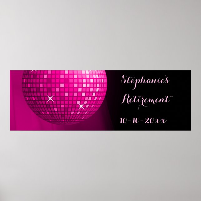 Glamorous Retirement Hot Pink Party Disco Ball Poster (Front)