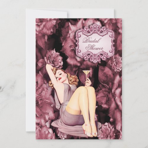 Glamorous Retro Pin Up Girl Floral Bridal Shower Invitation