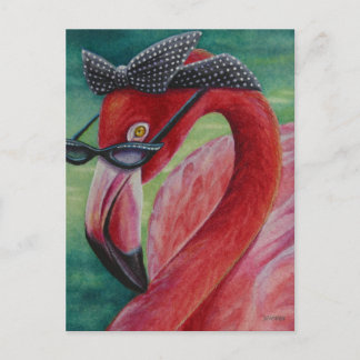 Glamorous Retro Pink Flamingo Watercolor Art Postcard