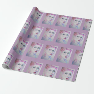 Glamorous Retro Vintage Watercolor Lady Poster Wrapping Paper
