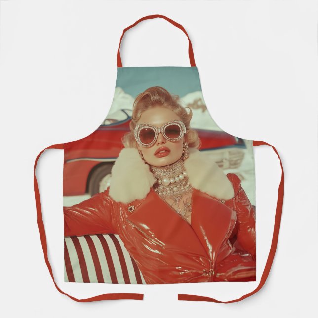 Glamorous Retro Winter Style in Alpine Setting Apron (Front)