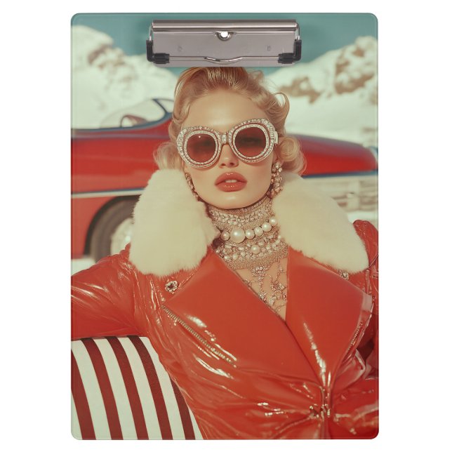 Glamorous Retro Winter Style in Alpine Setting Clipboard (Front)