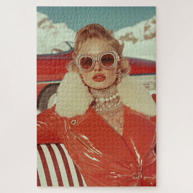 Glamorous Retro Winter Style in Alpine Setting Jigsaw Puzzle (Vertical)