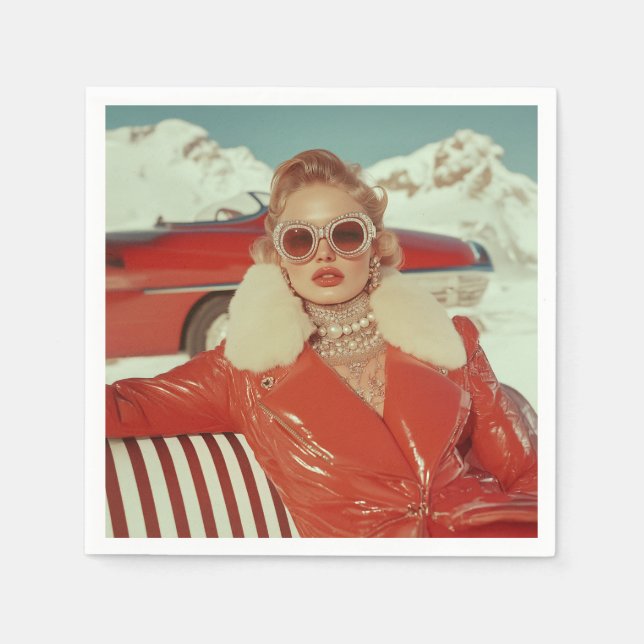 Glamorous Retro Winter Style in Alpine Setting Napkins (Front)