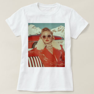 Glamorous Retro Winter Style in Alpine Setting T-Shirt