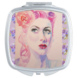 Glamorous Retro Woman Vintage Purple Watercolor Compact Mirror