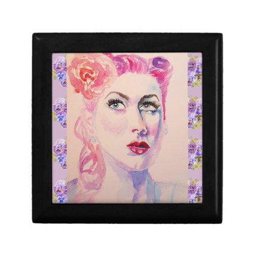 Glamorous Retro Woman Vintage Purple Watercolor Gift Box