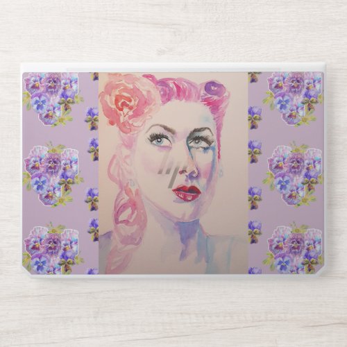 Glamorous Retro Woman Vintage Purple Watercolor HP Laptop Skin