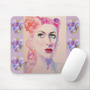 Glamorous Retro Woman Vintage Purple Watercolor Mouse Pad