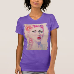 Glamorous Retro Woman Vintage Purple Watercolor T-Shirt