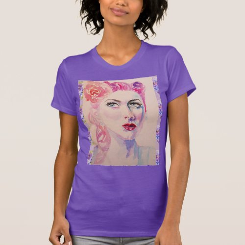 Glamorous Retro Woman Vintage Purple Watercolor T_Shirt