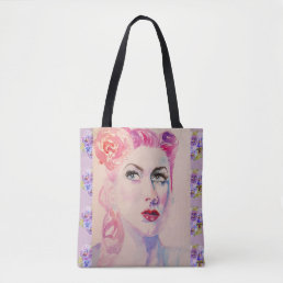 Glamorous Retro Woman Vintage Purple Watercolor Tote Bag